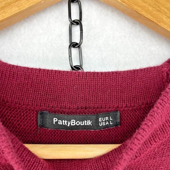 Patty Boutik Women's Pullover Knit Burgundy Maroon Stretch Sweater Size Large - Picture 5 of 12